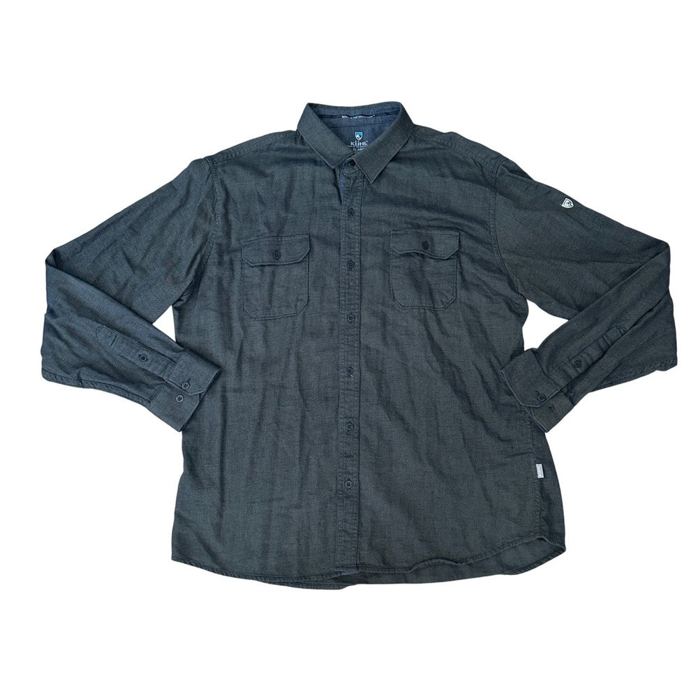 KUHL Men XL Long Sleeve Button Up Shirt Dark Gray Double‎ Pocket Business Casual